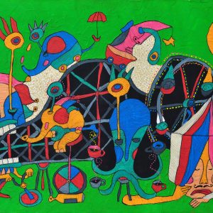 Code: CSR 027
Title: Fairground
Size: 24 x 36 in
Medium: Acrylic and Pen and Ink on Canvas
Year: 2018
