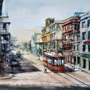 Code: 23118
Title: Southend of Rizal Avenue
Size: 11 x 17  in
Medium: Watercolor on Paper
Year: 2019