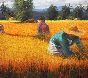 #17987
"Ginintuang mga Butil, Biyaya Nang Lupa" |18 in  x 65 in |
Oil on Canvas
GP: Php 117, 000 | Net: Php 87,800 | Pre-Selling: Php 76,000
