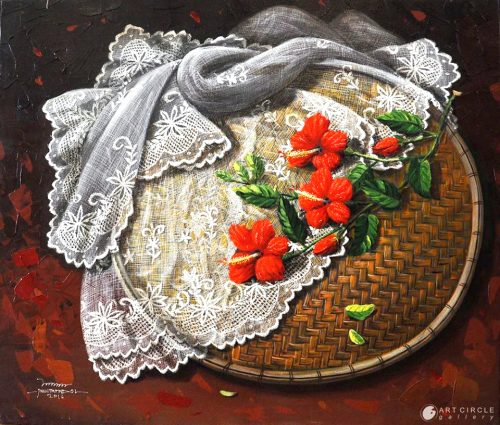 The Red Gumamela | 30 in x 40 in | Acrylic on Canvas| by Raul Patindol