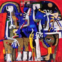 Title: The Red Jazz Men
Size: 52 in. x 48 in.
Medium: Mixed Media