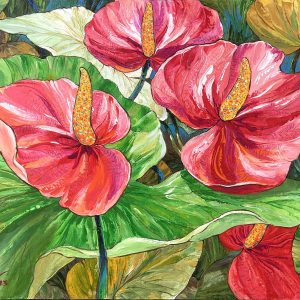 Title: Anthuriums
Size: 36 in. x 48 in.
Medium: Acrylic on Canvas